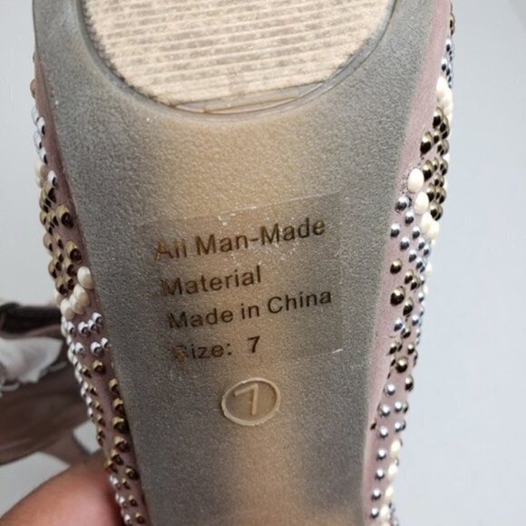 Kiss & Tell Open Toe Beeded Slingback Heels Sz 7 - Picture 9 of 9